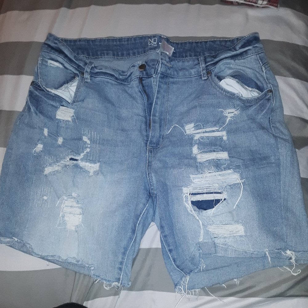 Mid-Rise Ripped Blue Jean Shorts